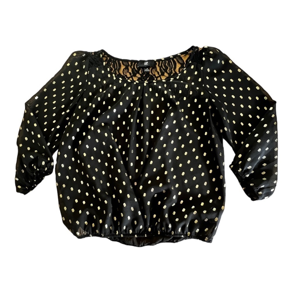 Iz Byer Polka Dot sheer with lace and metallic detail. Size medium.